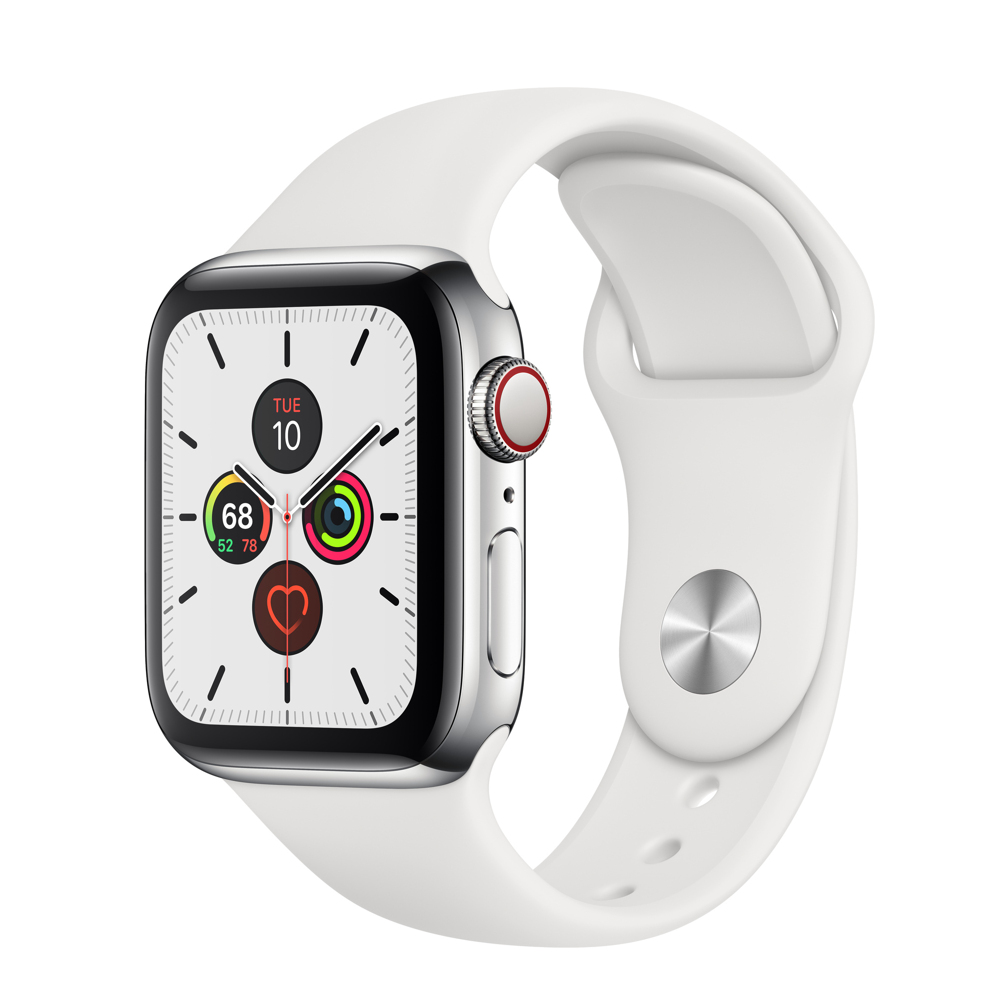 Apple Watch Series 5 Gps Cellular 40mm Stainless Steel Case With White Sport Band Regular Apple