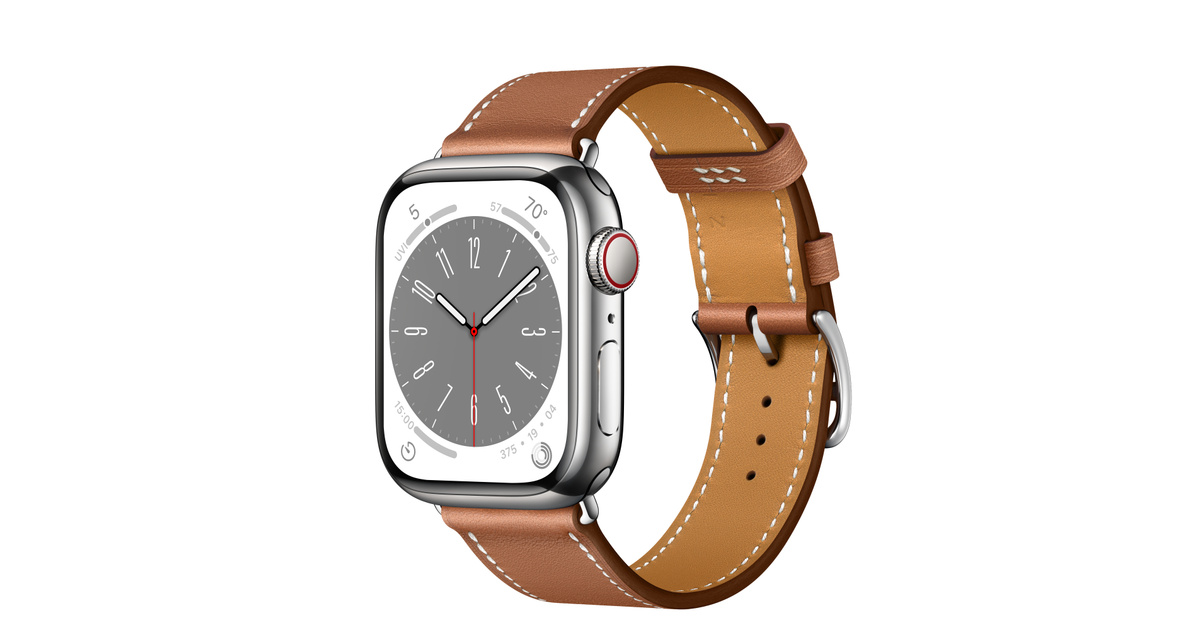 Apple Watch Hermès Series 8 GPS + Cellular 41mm Silver Stainless Steel Case with Gold Single Tour