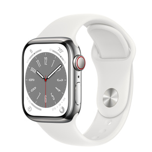Apple Watch Series 8 GPS + Cellular 41mm Silver Stainless Steel Case with White Sport Band - S/M