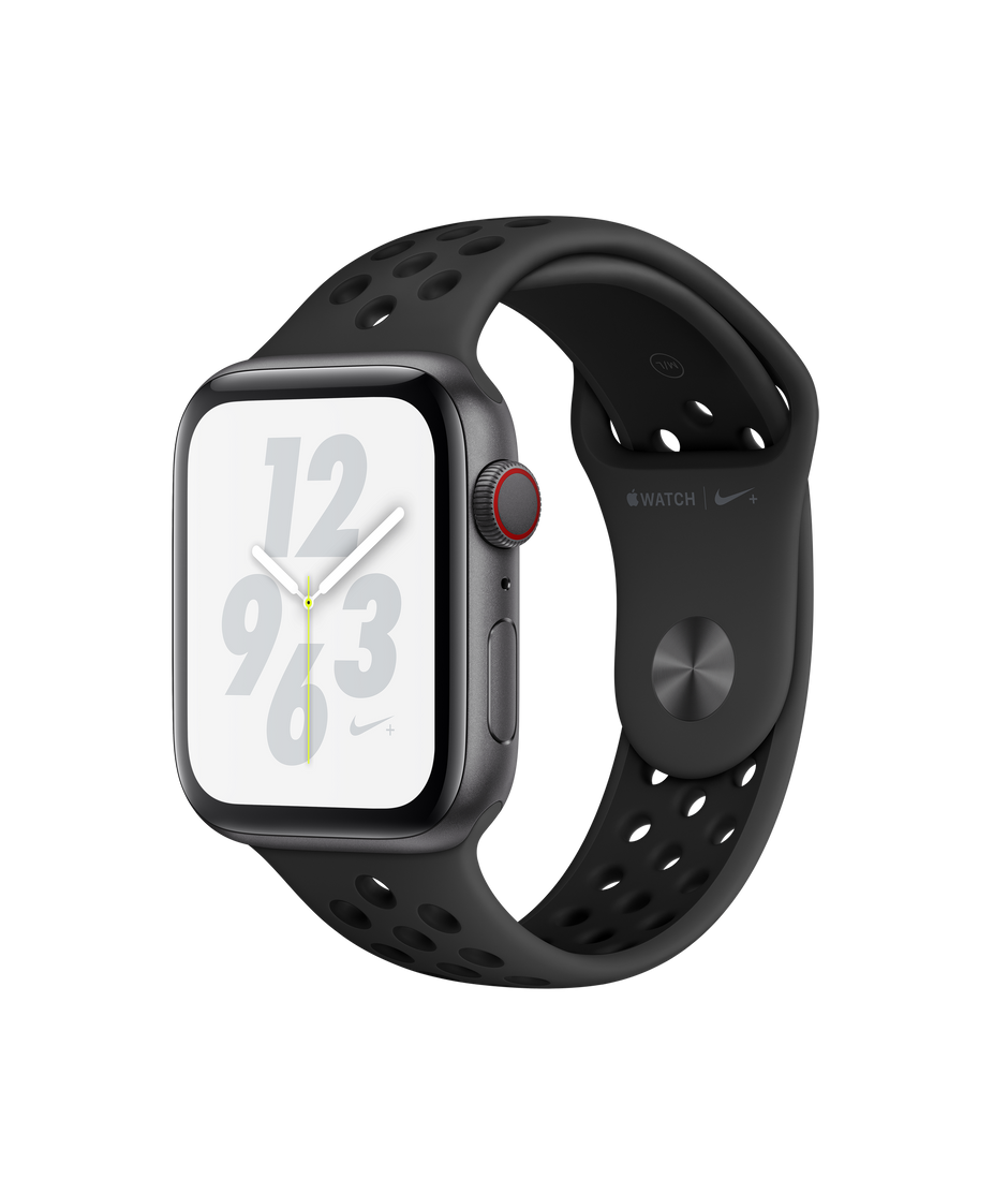 Apple Watch Nike+ Series 4 GPS + Cellular, 44mm Space Gray Aluminum Case with Anthracite/Black Nike Sport Band Apple Watch Nike+ Series 4 GPS + Cellular, 44mm Space Gray Aluminum Case with Anthracite/Black Nike Sport Band