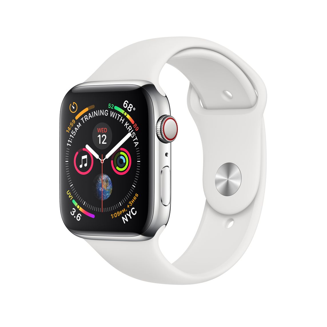 Refurbished Apple Watch Series 4 Gps Cellular 44mm Stainless Steel Case With White Sport Band Apple