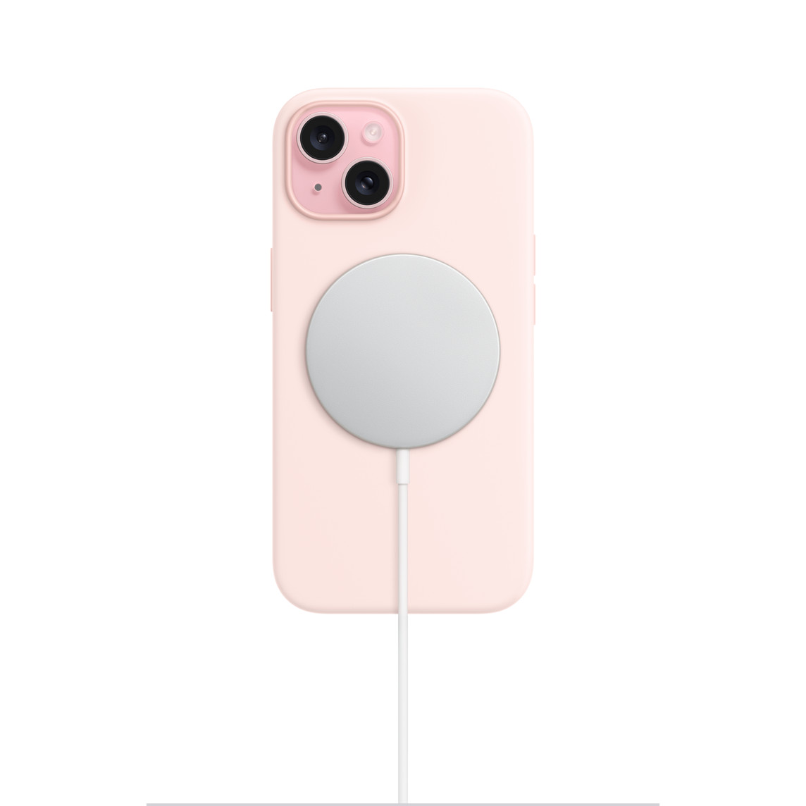 Se muestra el cargador MagSafe cargando un iPhone a través de una funda protectora.