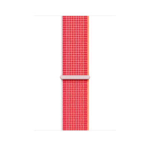 (PRODUCT)RED Sport Loop band, red woven nylon with pink and orange stripes, hook-and-loop fastener