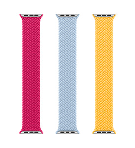 Raspberry (pink), Light Blue, and Sunshine (yellow) Braided Solo Loops, woven polyester and silicone threads with no clasps or buckles