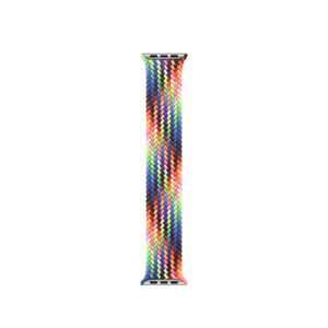 Pride Edition Braided Solo Loop band, threads woven in a neon array of colors inspired by the vibrant rainbow Pride flag, with no clasps or buckles