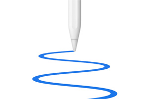 Tip of Apple Pencil, drawing of smoothly curved blue line