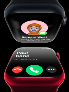 Apple Watch models, receives text message preview and incoming calls with caller information