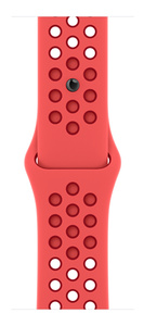 Bright Crimson and Gym Red Nike Sport Band, perforated fluoroelastomer rubber with pin-and-tuck closure