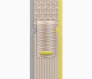 Yellow and Beige Trail Loop strap, soft nylon weave with pull tab closure