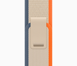 Orange and Beige Trail Loop band, soft nylon weave with pull tab closure