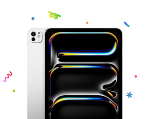 iPad Pro, surrounded with multi-coloured confetti