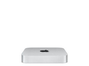 Mac mini, silver aluminium, Apple Logo embedded.
