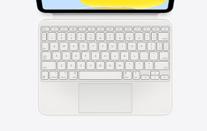 Top down view of iPad with Magic Keyboard Folio open to show keys and built-in trackpad.