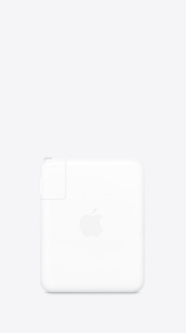 USB-C Power Adapter, rounded corners, Apple logo centered on side, white color