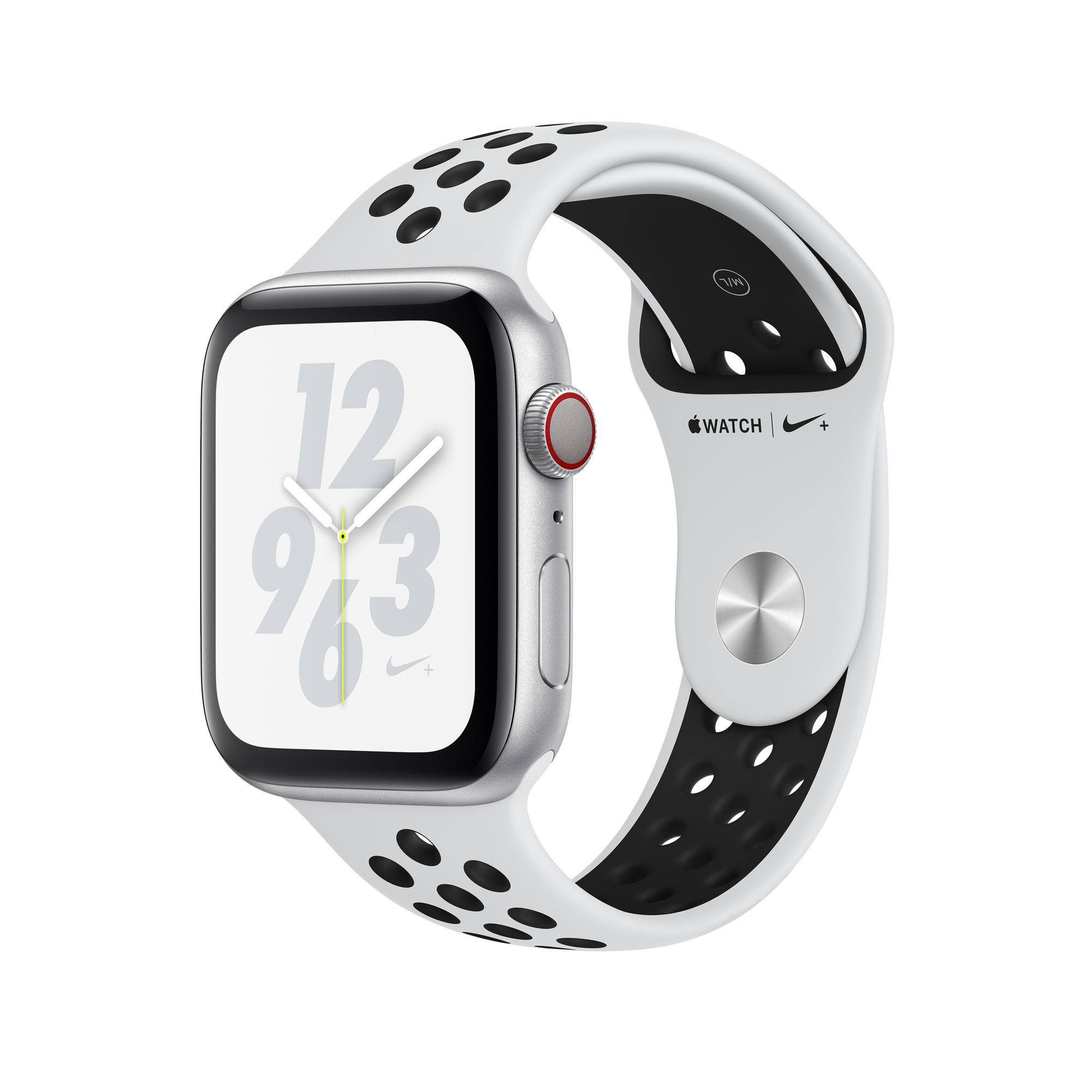 Apple Watch Nike+ Series 4 GPS + Cellular, 44mm Silver Aluminium Case with Pure Platinum/Black Nike Sport Band Apple Watch Nike+ Series 4 GPS + Cellular, 44mm Silver Aluminium Case with Pure Platinum/Black Nike Sport Band