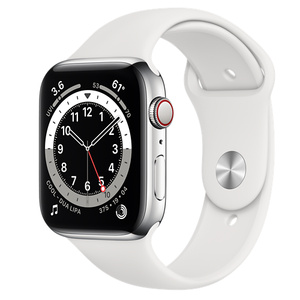 翻新applewatchseries6gps蜂窝网络44毫米不锈钢表壳白色运动型表带