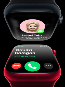 Apple Watch models, receives text message preview and incoming calls with caller information