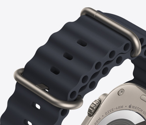 Exterior of Midnight Ocean Band, tubular fluoroelastomer rubber with titanium buckle