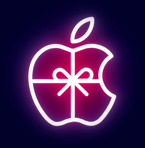 包裝成禮物的 Apple 標誌散發紅色光芒