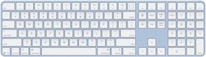 Magic Keyboard với Touch ID và Numeric Keypad màu xanh dương, với các phím màu trắng và vỏ bằng nhôm cùng màu với iMac.