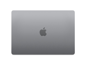 呈闭合状态的深空灰色 macbook air 的外观俯视图,展示矩形圆角设计和