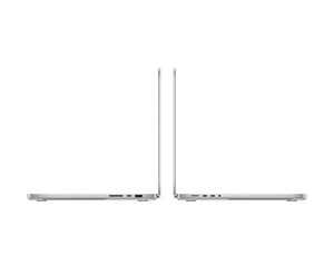 两台银色 16 英寸 macbook pro 笔记本电脑,展示超纤薄外形设计,左右
