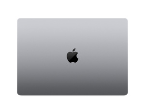 呈闭合状态的深空灰色 16 英寸 macbook pro 的外观俯视图,展示矩形